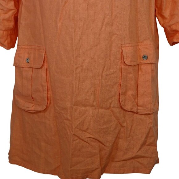 Old Navy Orange Linen Blend Tunic Dress  Women Size M Pockets Roll Tab Sleeves - Picture 5 of 14